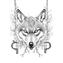 A family tree with musical instruments as branches, with a wolf and an owl perched on the branches tattoo design idea