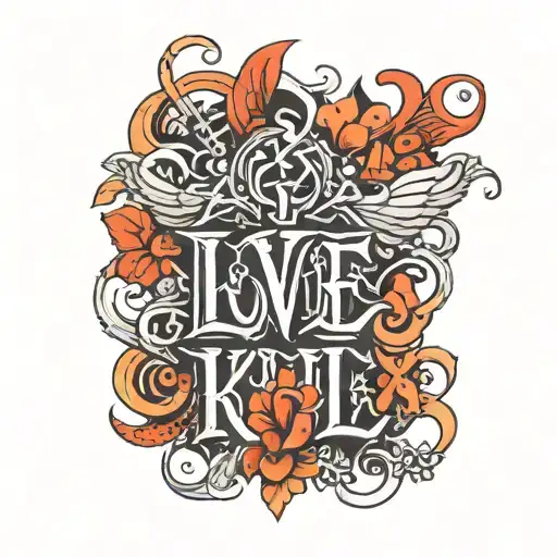 create a font of (LOVE KILL PAIN KILL LOVE)with a twist of X pattern or form tattoo design idea