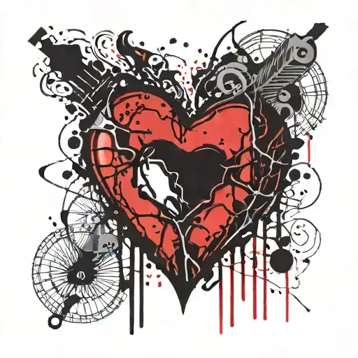 half apple, half heart with veins, motivs from sarajevo city tattoo design idea