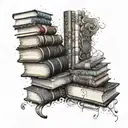 A stack of books with intricate designs on the spines, representing the actor's love for storytelling and the diverse characters they portray tattoo design idea