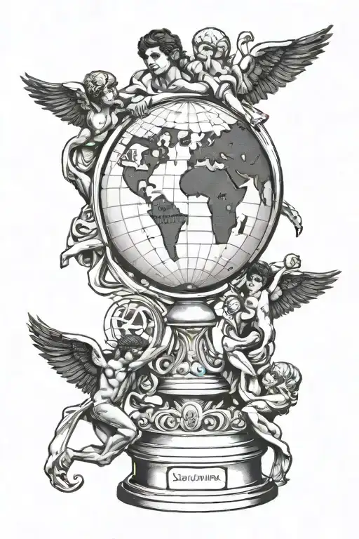 Trophy From Scarface With Saints Holding Up The Globe Tattoo Idea tattoo design idea