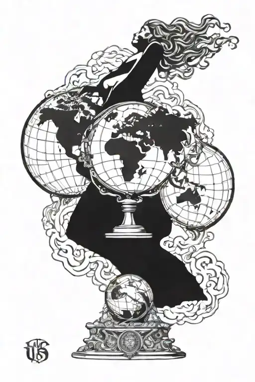 Scarface Trophy With three goddess Holding Up The Globe with the words us against the world over the globe tattoo design idea