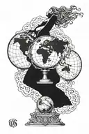 Scarface Trophy With three goddess Holding Up The Globe with the words us against the world over the globe tattoo design idea