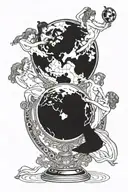 Scarface Trophy With three goddess Holding Up The Globe with the words us against the world over the globe tattoo design idea