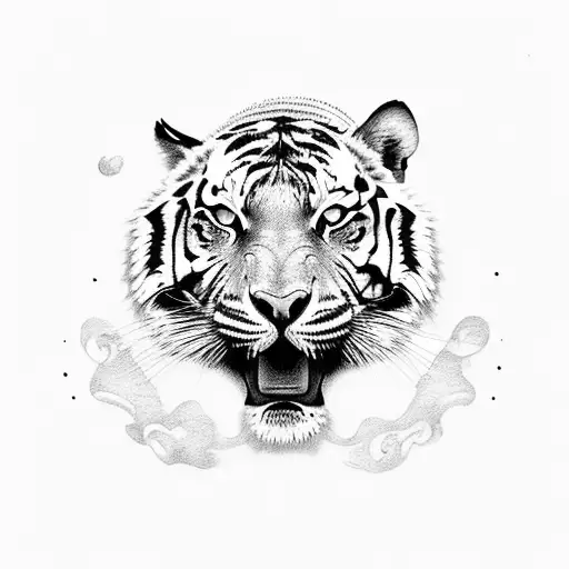 rawring tiger, medium size hip tattoo tattoo design idea