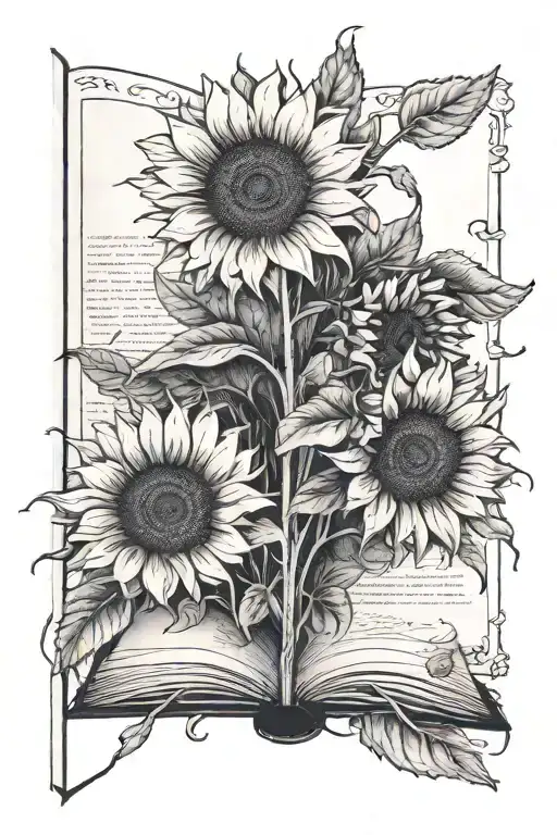open book sunflowers growing tattoo design idea