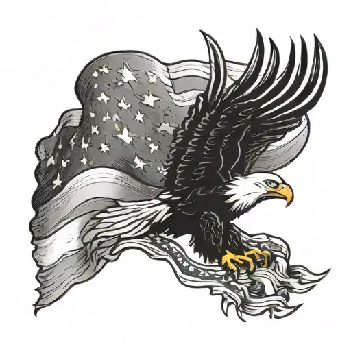 American flag with eagle flying tattoo design idea
