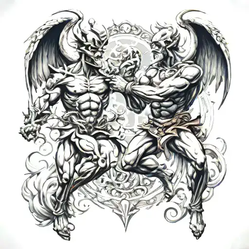 dark realism, battle between good and evil tattoo design idea