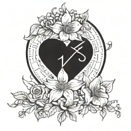 heart beat line with death date and birthday year and Lotse flower with dove  tattoo design idea