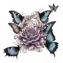 mum on the forearm tattoo with purple butterflies around, and dad on the opposite side of arm with dragon going through, tattoo design idea