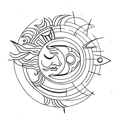 Sun and Moon, eclipse, star tattoo design idea