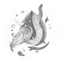 interstellar whale near astronaut  tattoo design idea