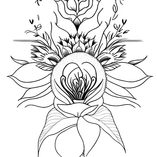 Hortencia, girasol y orquídea ramo de flores  tattoo design idea