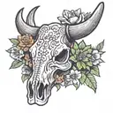 bull skull surrounded by texas flowers and cactus tattoo design idea