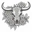bull skull surrounded by texas flowers and cactus tattoo design idea