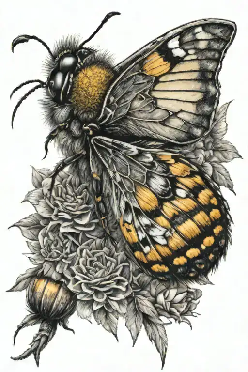 A ugly butterfly transformation in to a beautiful honey bee tattoo design idea