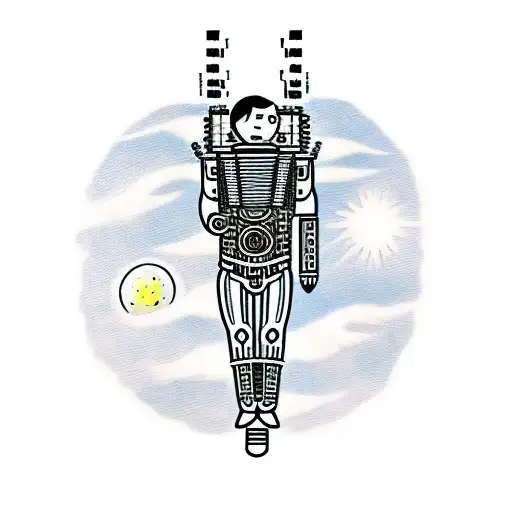 cyborg floating in space with accordion tattoo design idea
