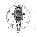 cyborg floating in space with accordion tattoo design idea