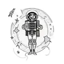 cyborg floating in space with accordion tattoo design idea