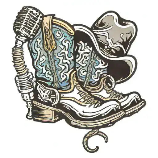 cowboy boots and microphone  tattoo design idea