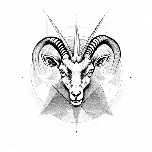 Satanic goat surrounded by mystical symbols and alchemical elements tattoo design idea