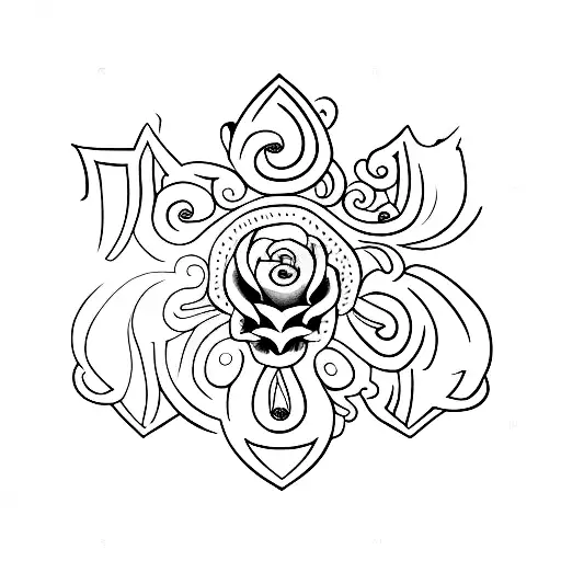 A minimalist design of a medieval sword crossed with a blooming oster blumen flower tattoo design idea