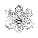 A minimalist design of a medieval sword crossed with a blooming oster blumen flower tattoo design idea