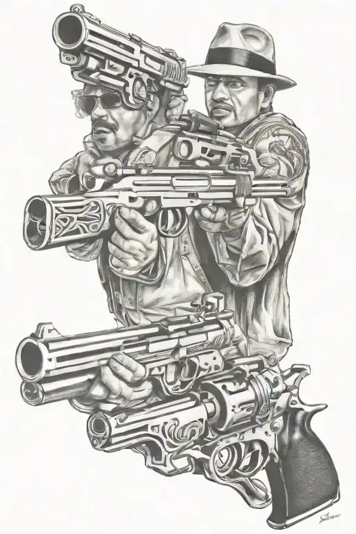 Chicano gangster low rider guns tattoo design idea