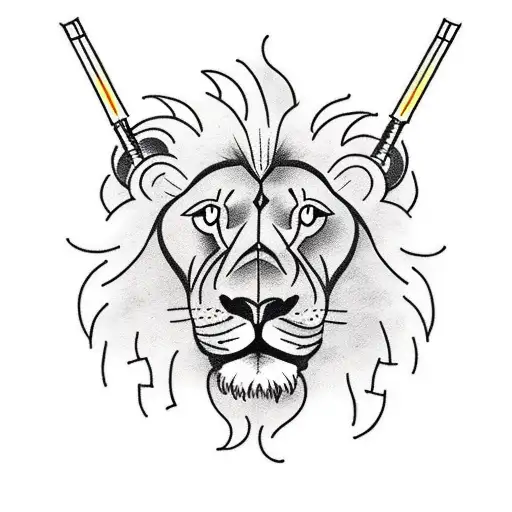 lion head side on silhouette with lamp post giving off light tattoo design idea