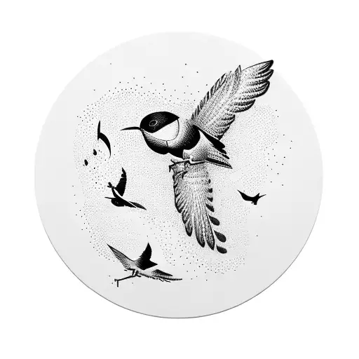A coffee cup with song birds flying out of it tattoo design idea