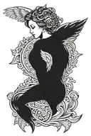 angel 6 wings spread wings with head center tattoo design idea