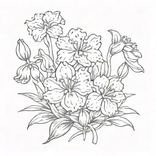 carnation, snowdrop, violets, and primrose flower intertwined tattoo design idea