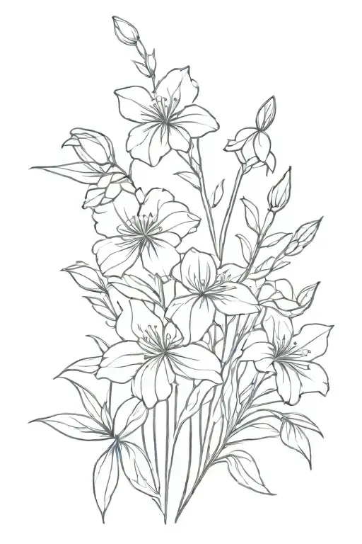 carnation, snowdrop, violets, and primrose flower tattoo design idea