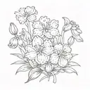 carnation, snowdrop, violets, and primrose flower intertwined tattoo design idea