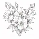 carnation, snowdrop, violets, and primrose flower intertwined tattoo design idea