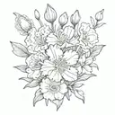 carnation, snowdrop, violets, and primrose flower intertwined tattoo design idea