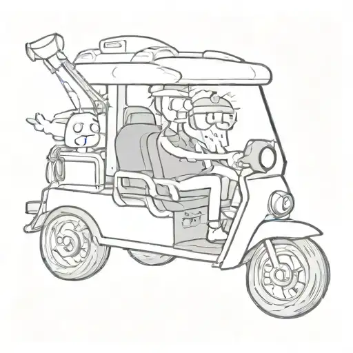 Bill Key, golf cart from Regular Show and the snail from Adventure Time tattoo design idea