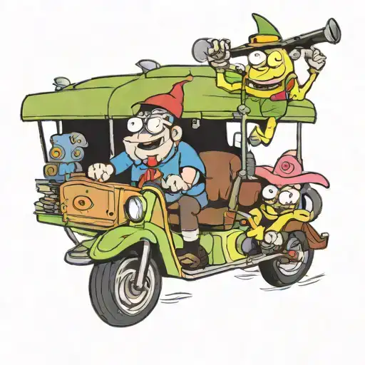 bill key Gravity falls, and snail adventure time on the golf cart of one more show tattoo design idea