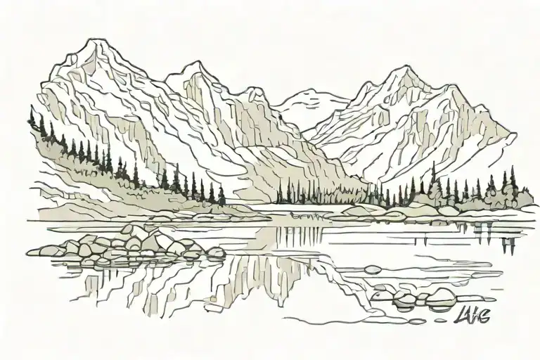 mountain, lake, anagram tattoo design idea