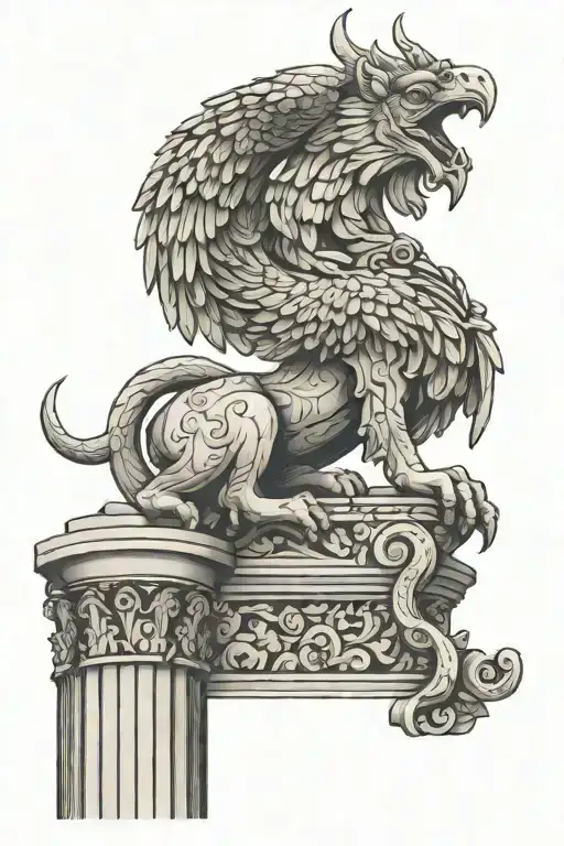 A griffin climbs a Greek column tattoo design idea
