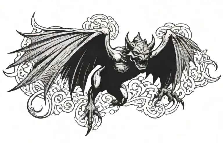 gothic gargoyle with wings spread wide tattoo design idea