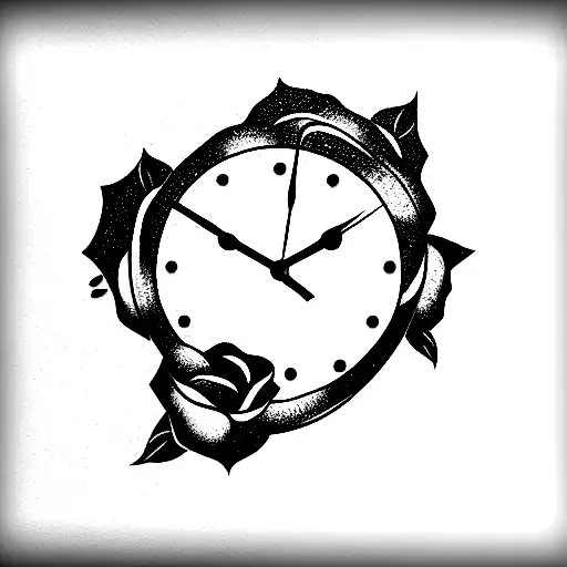 roses clock stars shading cherry blossom tattoo design idea