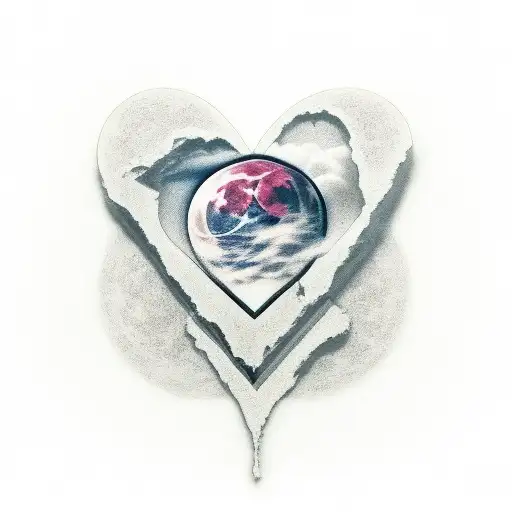 A broken heart mended with the number 9, surrounded by moon phases tattoo design idea