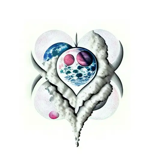 A broken heart mended with the number 9, surrounded by moon phases tattoo design idea