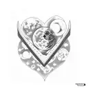 A broken heart mended with the number 9, surrounded by moon phases tattoo design idea