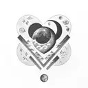 A broken heart mended with the number 9, surrounded by moon phases tattoo design idea