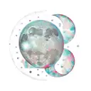 A broken heart mended with the number 9, surrounded by moon phases tattoo design idea