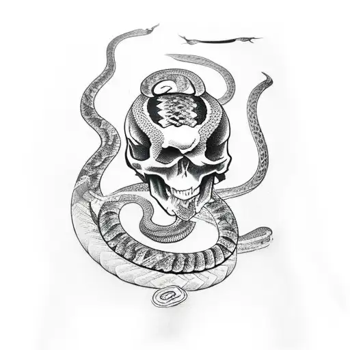 snake in a skull  20cm tattoo design idea