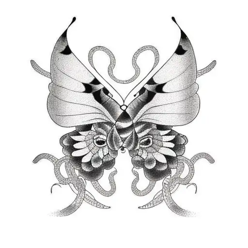  butterfly and snake  tattoo design idea