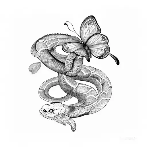butterfly snake tattoo design idea